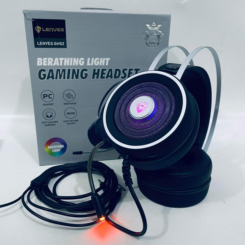 LENYES GH52 Headset Gaming Breathing Light Deep Bass Headphone original