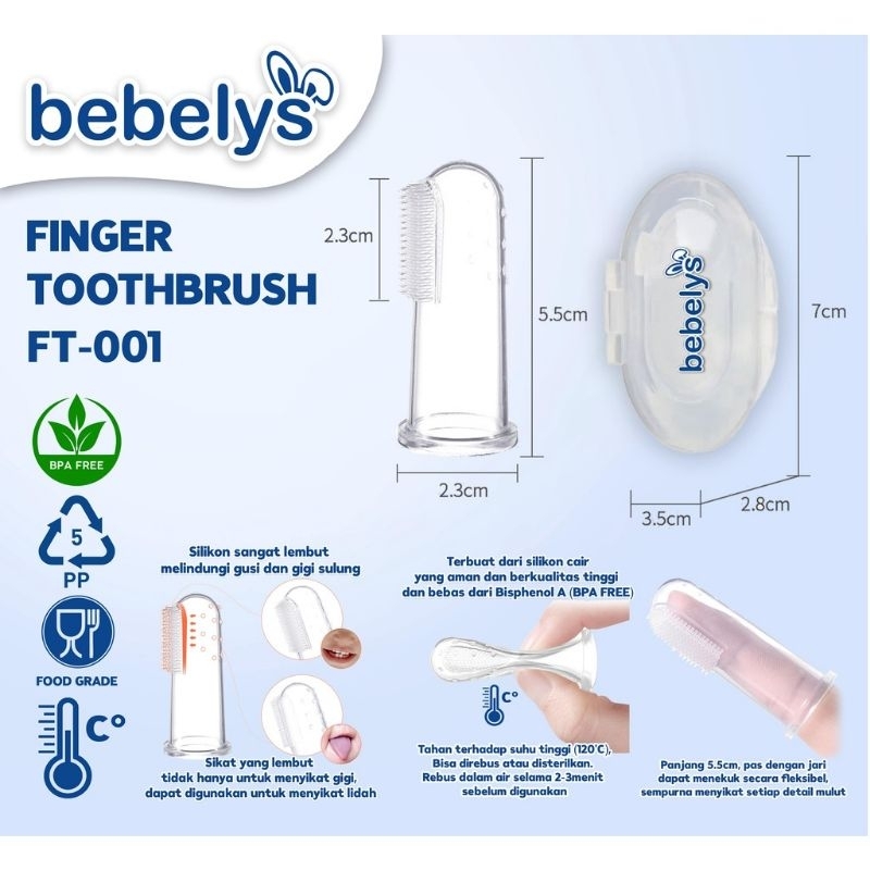 Bebelys Baby Silicone Finger Toothbrush With Case - Silikon Sikat Gigi Lidah Anak Bayi + Box - Silicone Tooth Brush Dengan Kotak Simpat