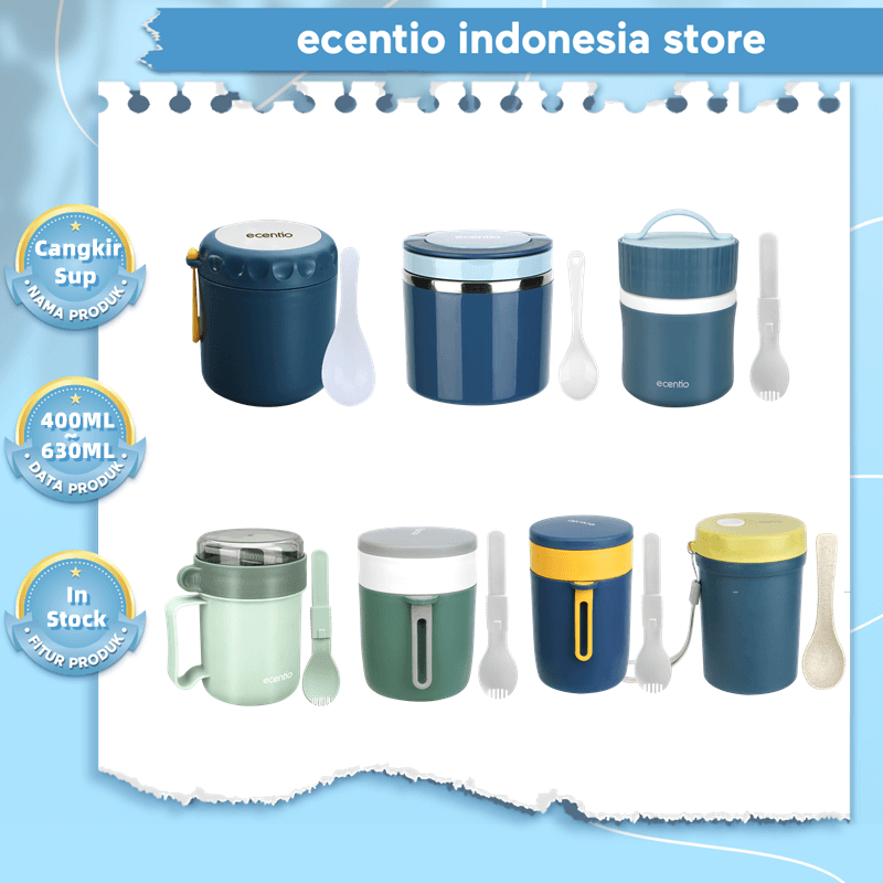 ecentio cangkir sup portable soup tahan panas anti tumpah lunch box tempat sup tahan panas bekal mug sup sarapan mangkuk sup piknik