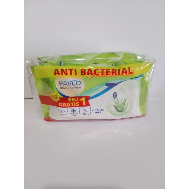 Tisue Basah Paseo Anti Bacterial Gratis 25+25