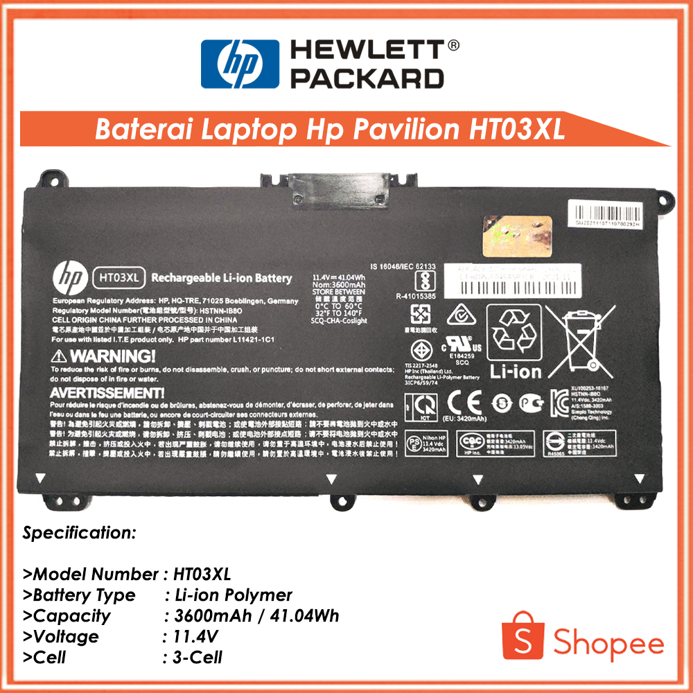 Baterai Battery Original Laptop Hp Pavilion HT03XL TF03XL HSTNN-LB7X 920046-421 14S-CF0012TX 14S-CF0013TX 14S-CF0044TX 14-CM007AU 14-CM0078AU 240 G7 245 G7 250 G7 255 G7 340 G5 348 G5