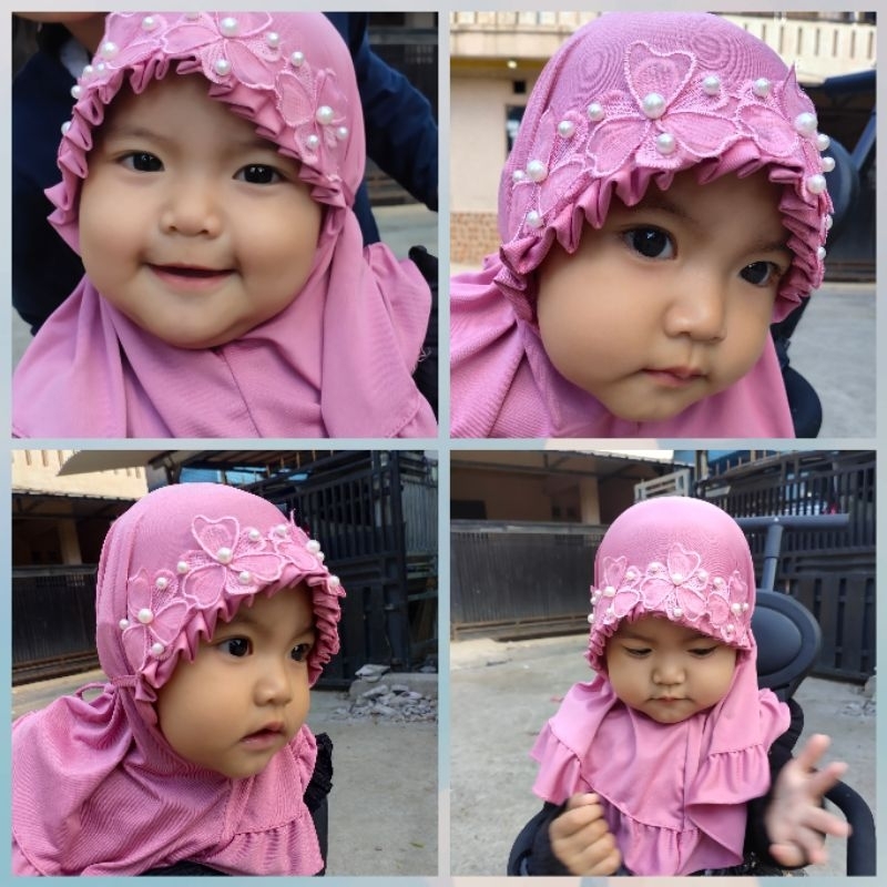 kerudung pesta bayi bordir jilbab anak muslim newborn lucu