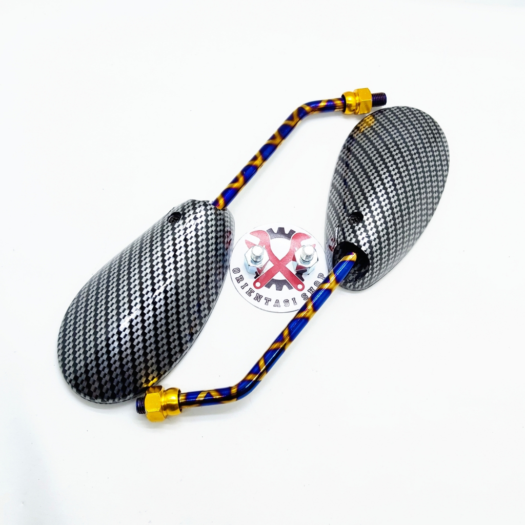 Spion satria fu carbon tangkai twotone panjang Universal Honda Suzuki