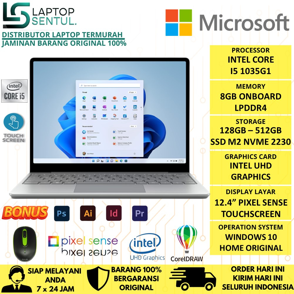 Microsoft Surface Laptop Go Intel i5 RAM 8GB 512GB SSD PixelSense Touchscreen Windows 10 Terlaris