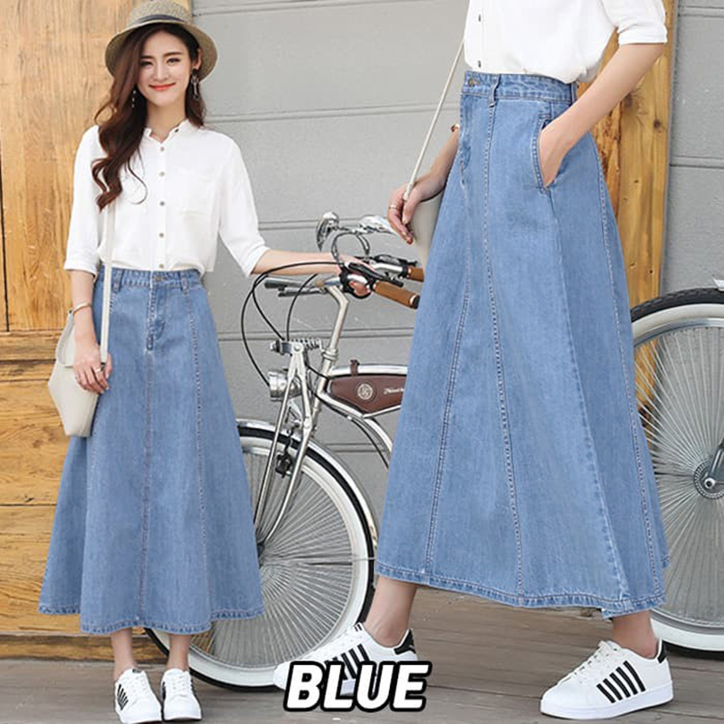 KARAKOREA 6065-1 Jisoo Pocket Denim Skirt/Rok Panjang/Rok Denim Jeans/Rok jeans wanita/Rok Jeans Korea/Rok wanita