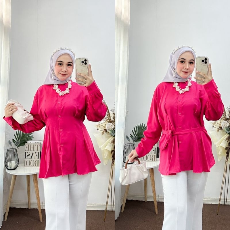 Alexa Blouse Basic Kemeja Wanita Polos Lengan Panjang Kemeja Kantor