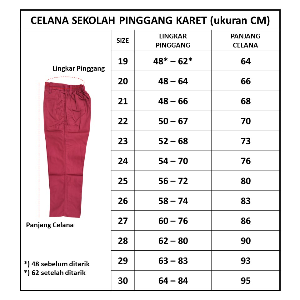 CELANA PANJANG SD Pinggang Karet, Celana Sekolah MERAH PUTIH HITAM COKLAT, Seragam Sekolah