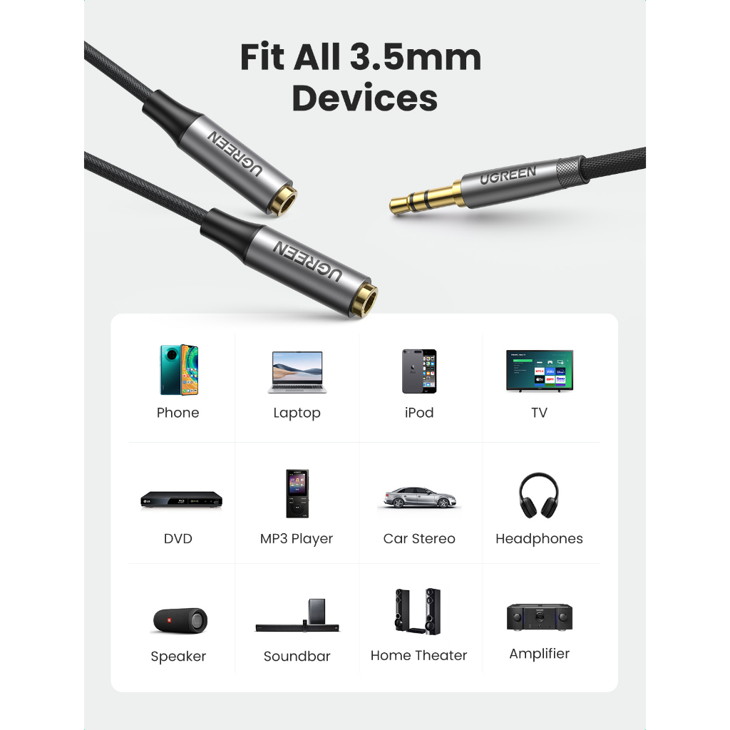 UGREEN Headphone Splitter 3.5Mm Aux Male To Female Earphone Dual Aux