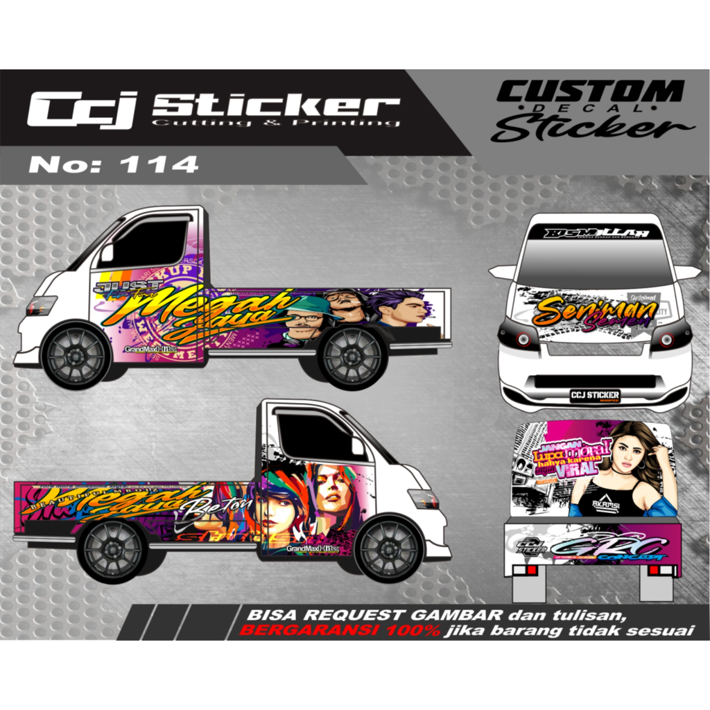 Decal stiker mobil pick up sticker mobil L300, Granmax, T120ss, futura, new carry decal printing men