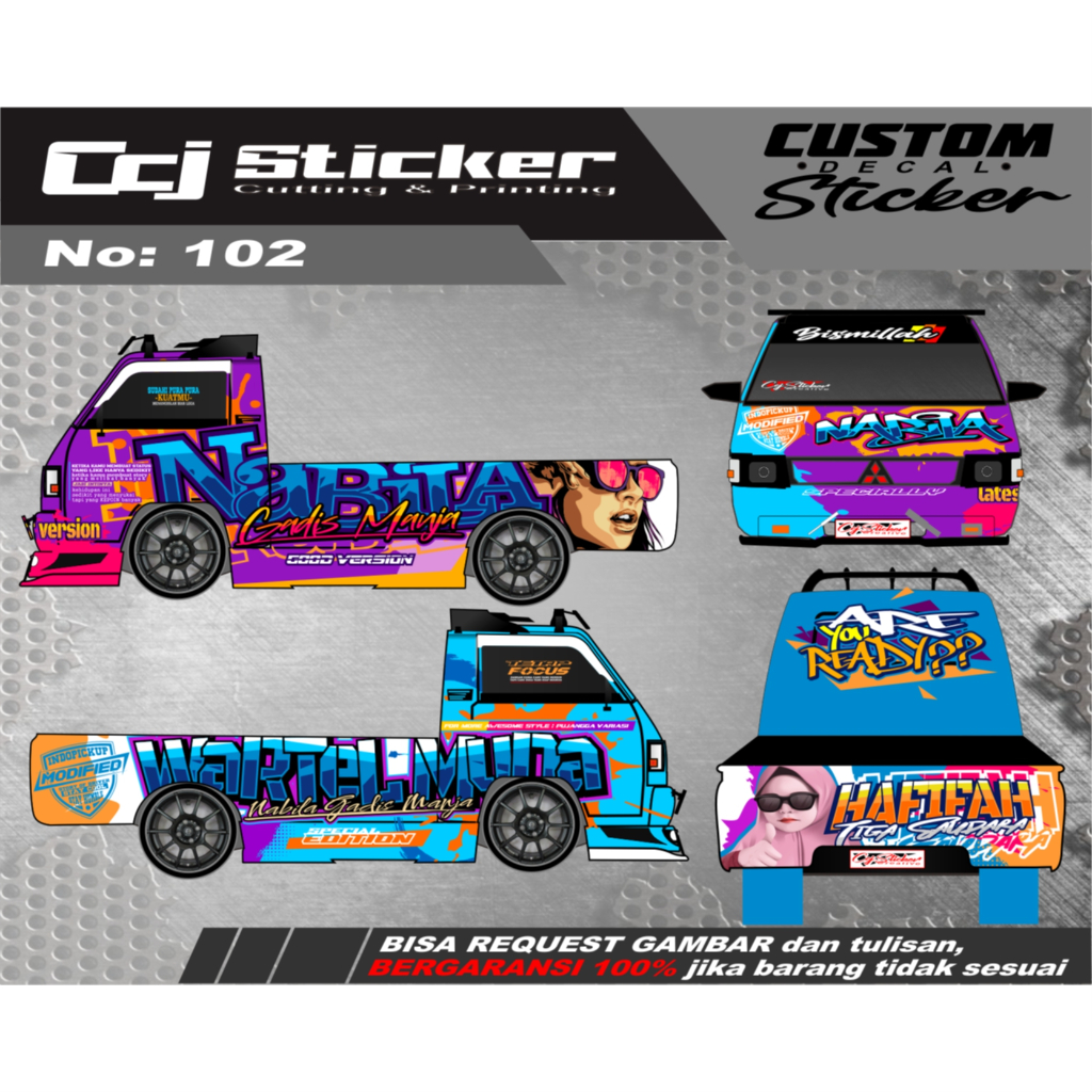 Stiker mobil pick up sticker mobil L300, Granmax decal printing menutup full body total Non COD