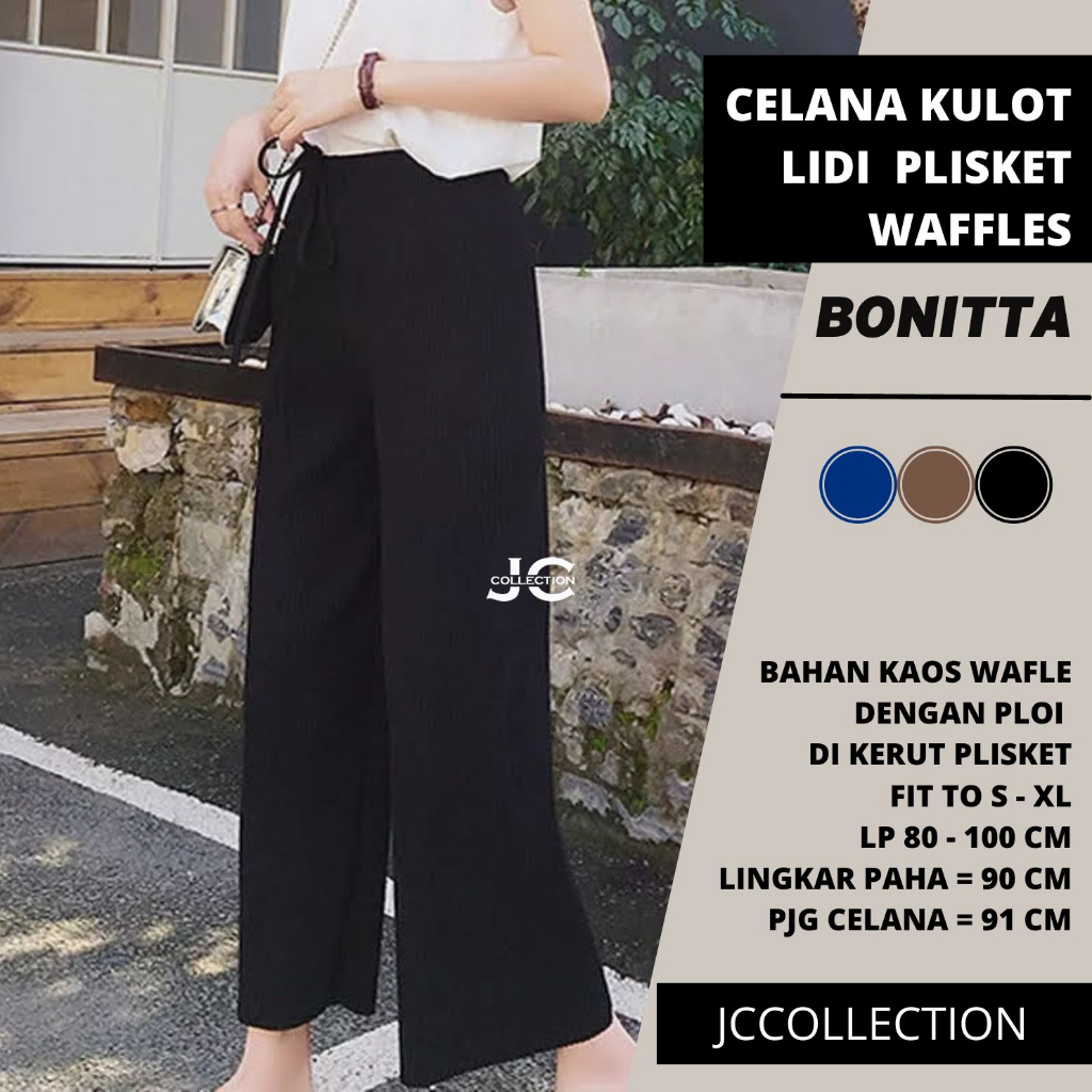 Celana Kulot Korea Wanita kaki lebar wanita gaya korea model ploi flisket lidi Bonitta JCCollections