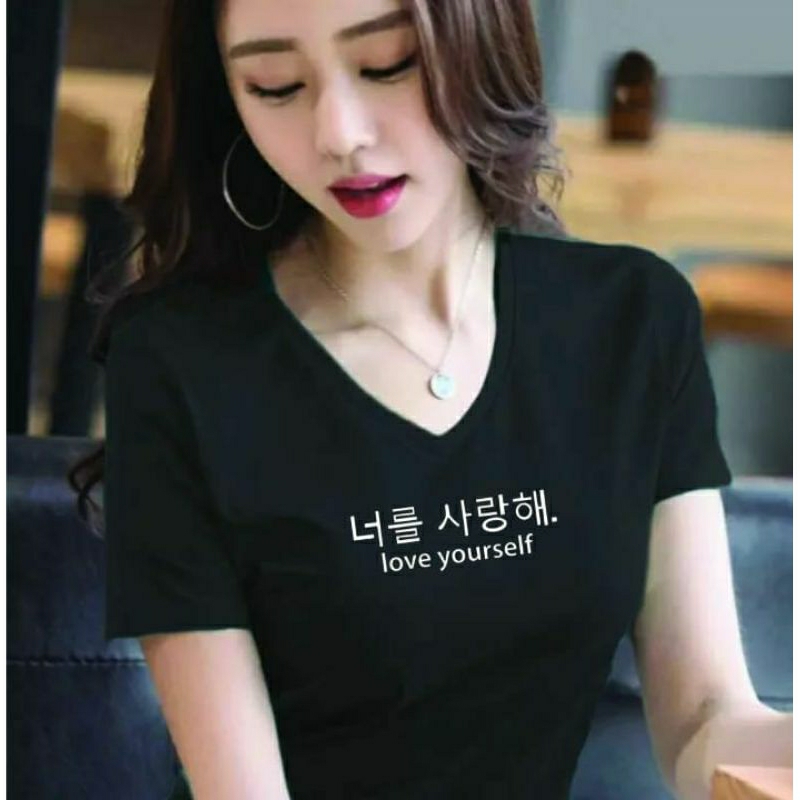 Kaos v neck casual wanita lengan pendek