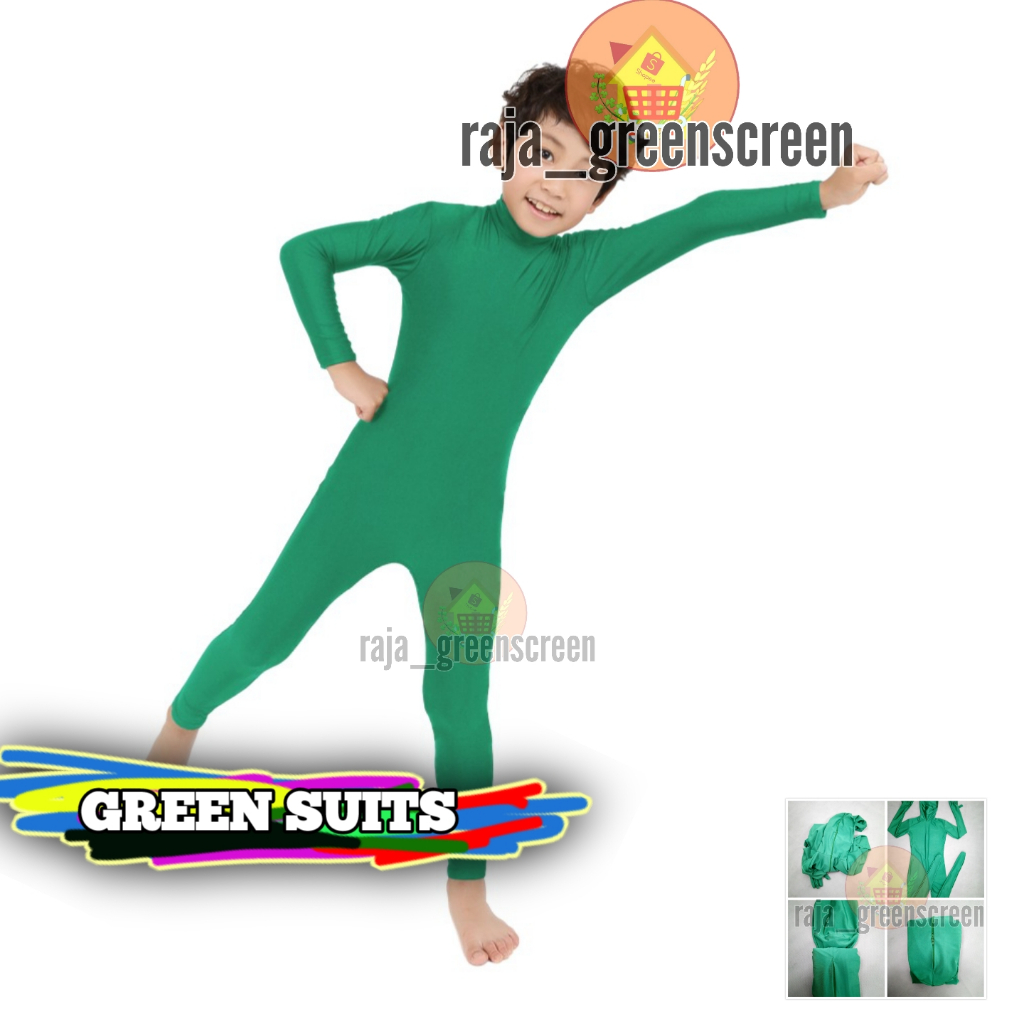 Kostum karakter anak-anak cosplay green suits videography photography Zentai cosplay