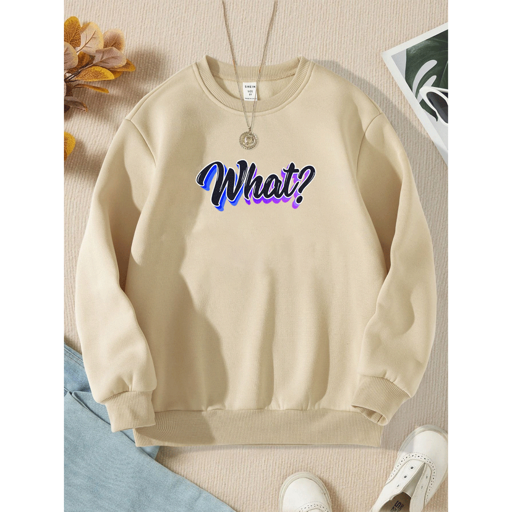 Sweater Basic Wanita WHAT Switer Crewneck Oblong Remaja Dewasa Sweater Cewe flecce Murah Hitam Coksu Dusty Taro Mint