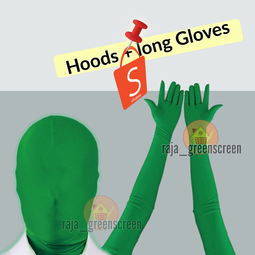 GREEN SCREEN GLOVES Paket kostum green screen bagian kepala dan sarung tangan panjang photography vi