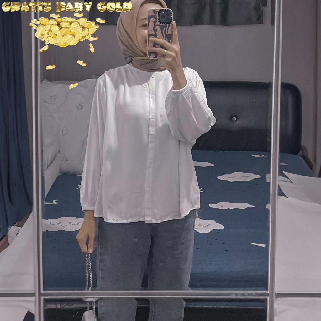 FREE GOLD Atasan Wanita Heva Blouse Bluse Jumbo Dengan Gaya Korean Style, Baju Oversize Crinkle Airf