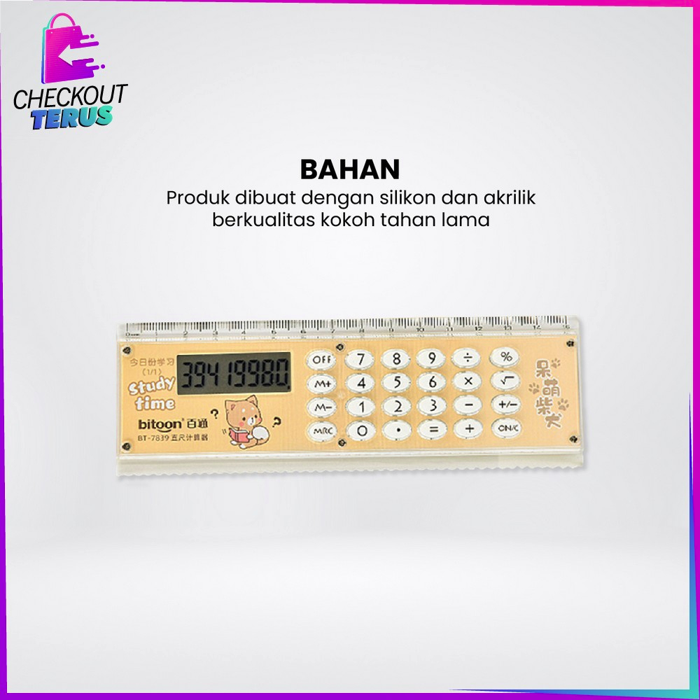 CT A65 Kalkulator Penggaris Karakter 2IN1 Mini Praktis Multifungsi Perlengkapan Sekolah Anak Kalkulator 8 Digit Penggaris 15cm Ruler Set