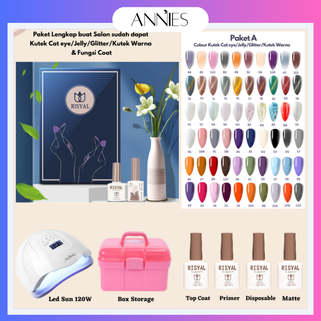 ANNIES PAKET RISYAL A 120 COLOUR PLUS BOOK DISPLAY & KUKU DISPLAY GEL POLISH /SET 12W+4PCS /KUTEK GE