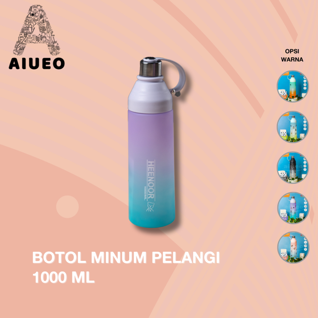 Botol Minum Pelangi 1 Liter Free Sticker Viral Gemoy Gradasi Sport Kantor Anak 1000ml | Botol Minum Murah Antipecah | Botol olahraga | Tumblr Cup