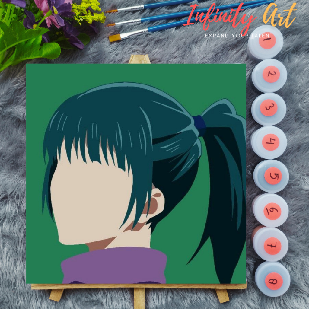 

Paint by Number Anime Jujutsu Kaisen Maki Inumaki Momo Utahime Miwa Panda - DIY Kit Melukis Kanvas 20x20 cm Lengkap Frame - Siap Lukis / Canvas Painting Kit