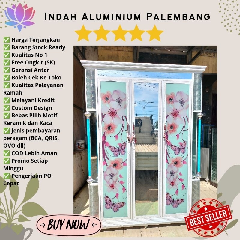 LEMARI PAKAIAN 2 PINTU 3 PINTU 4 PINTU ALUMINIUM KACA MOTIF MURAH PALEMBANG