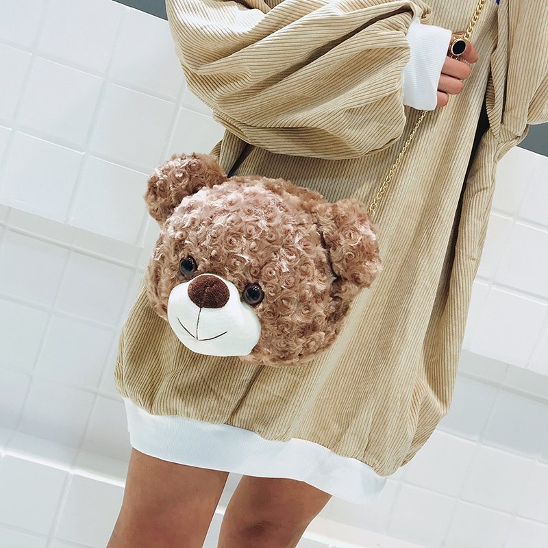 HEAD BEAR Tas Selempang Wanita Boneka Beruang Kepala Teddy Sling Bag Bahu Korea Bulu Wanita Remaja Cute Lucu Imut Gemoy Slingbag Korean Style (RSL) NR