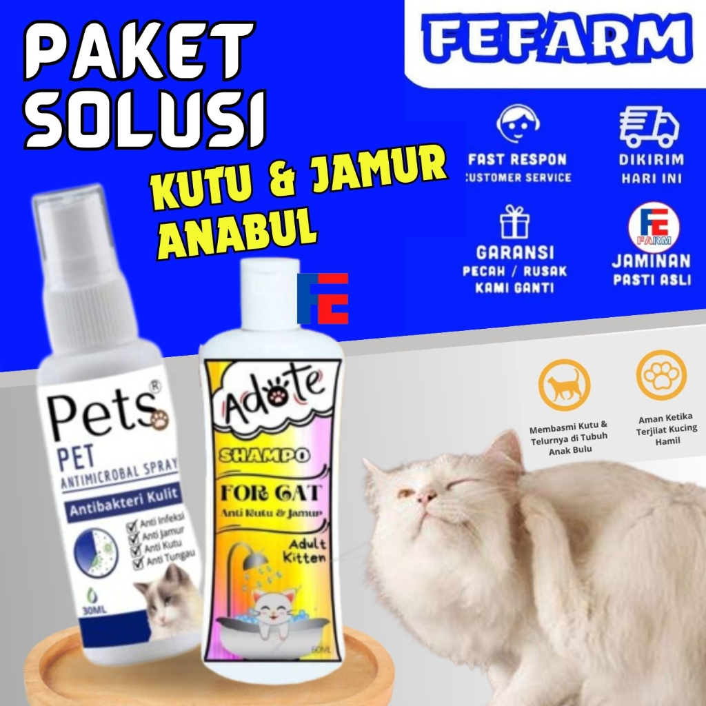 Paket Bundling Spray Anti Scabies Kutu Kucing dan Shampoo Anti Jamur