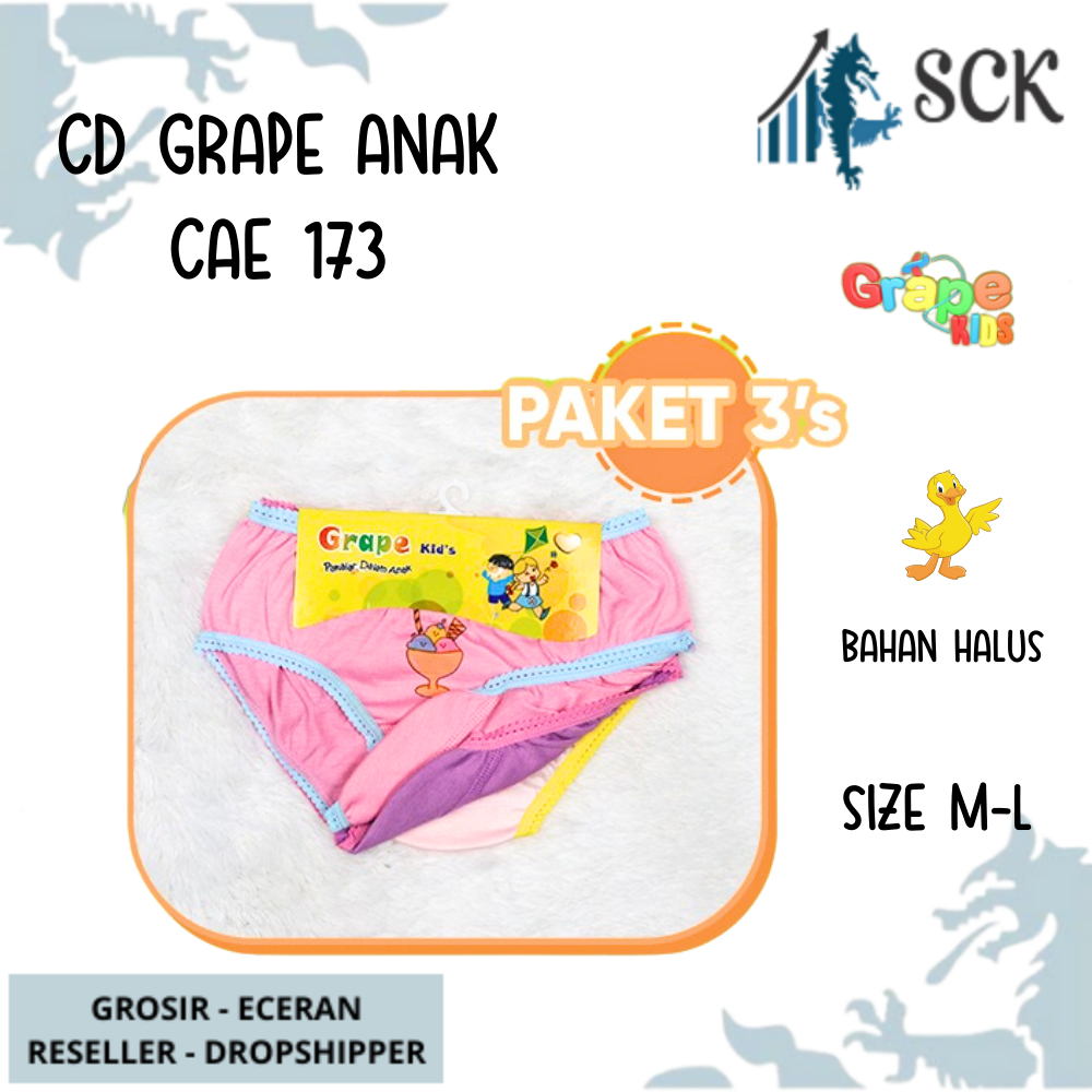 [ISI 3] CD GRAPE Anak 173 Motif Bunga Dasar Putih size M-XL / CD Perempuan Anak Perempuan Katun