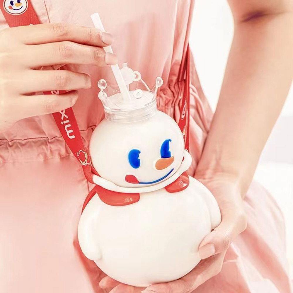 Snowman King Botol Motivasi Botol Air Dengan Tali Portabel Musim Panas Anak Kapasitas Besar Cangkir Teh Susu