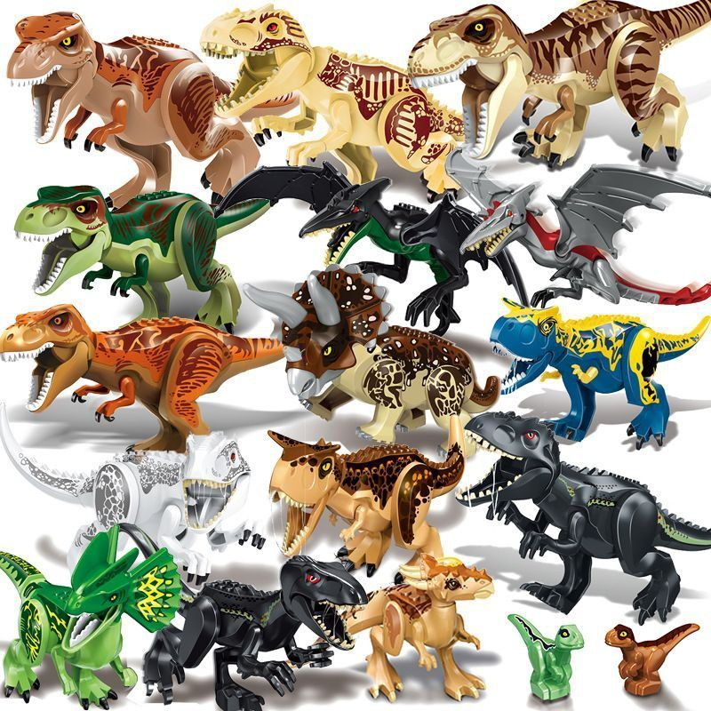 Mainan blok bangunan dinosaurus besar yang dirakit yang kompatibel dengan model dunia karnivora karn