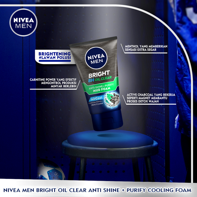 NIVEA MEN Travel Pack-8H Oil Clear Anti-Shine+Purify Cooling Foam 50mL+Deodorant Deep Roll-On 25mL