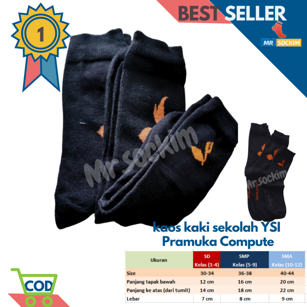 Kaos Kaki Sekolah Sd Smp Sma Hitam YSI Compute Spandek