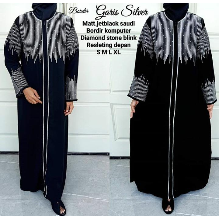 Abaya garis silver dewasa  -  Gamis terbaru dan kekinian - abaya arab Saudi - jubah jumbo - busana m