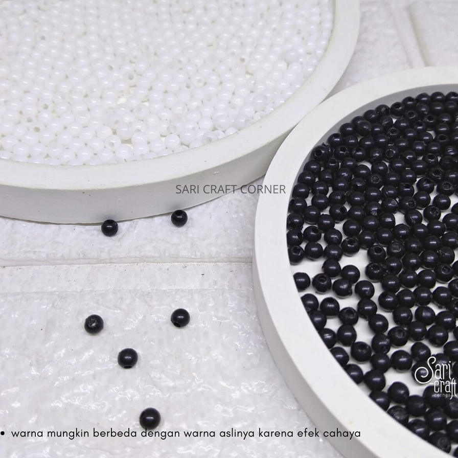 Manik Spacer Bulat Hitam Putih - Spacer Beads Gelang kalung - Hitam, 25gr