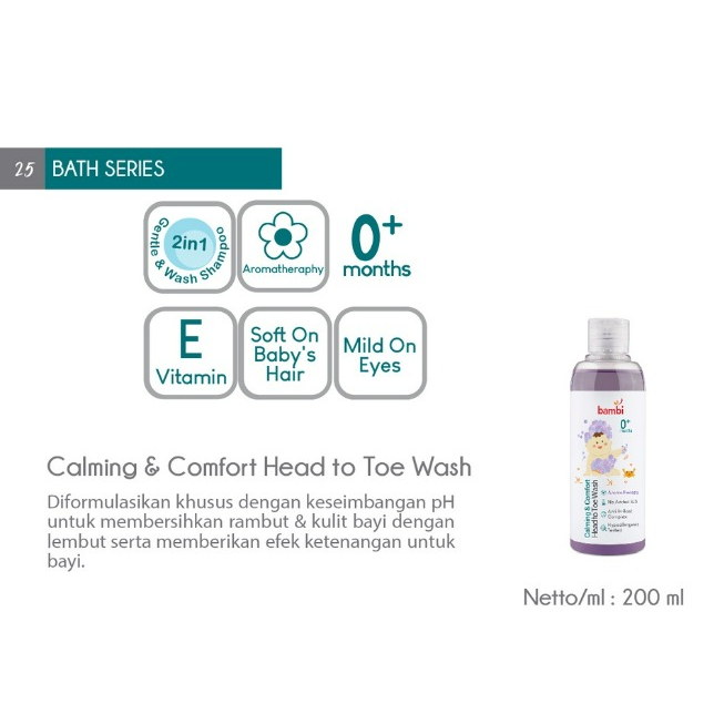 Bambi Head to Toe Wash Calming &amp; Comfort 200ml / Sabun &amp; Shampoo Bayi Kulit Normal - Sensitif PH Balance CBKS