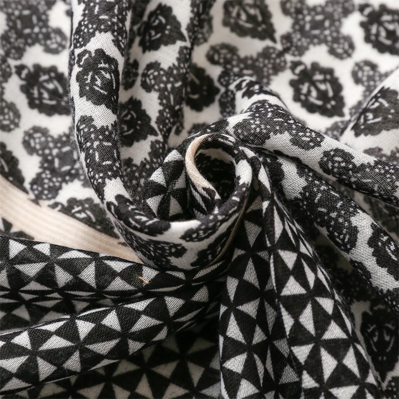 ITSFRIDAY MANDA Scarf - Premium Pashmina Shawl Selendang Syal Pasmina Hijab Import Motif Geometri Black and White Tassel