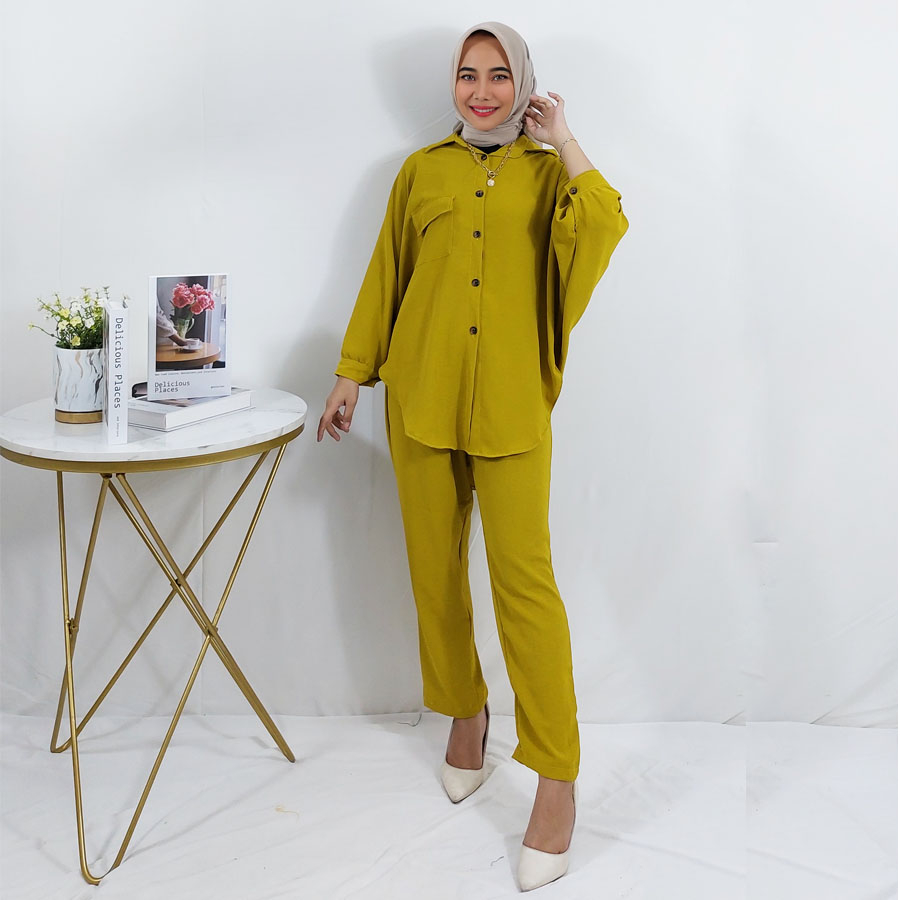 SAMARA JUMBO LD 120cm KEMEJA DAN CELANA PANJANG CRINKLE KATUN PREMIM WANITA SETELAN GL FASHION