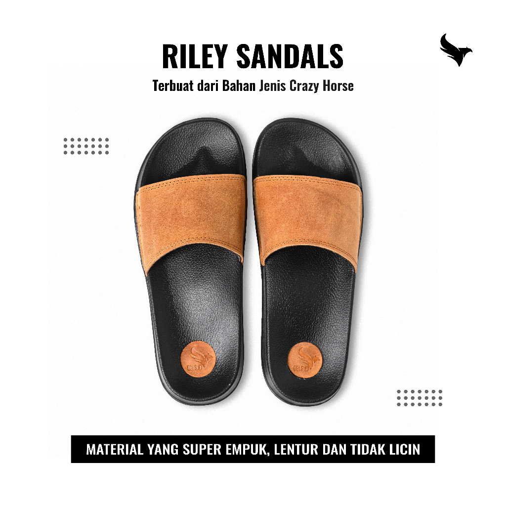 Sandal Pria Kekinian Sendal Anti Selip Lebaran Outdoor Model Selop Slide Strap Original 100% Kulit S