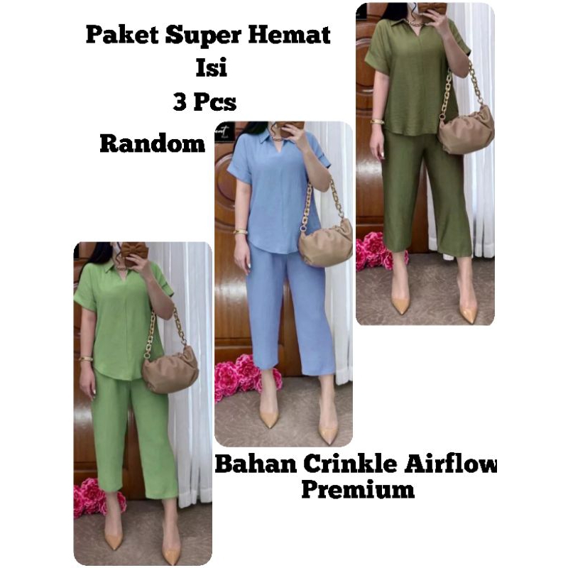 [ PAKET SUPER HEMAT ISI 3 PCS ] ONE SET CRINKLE AIRFLOW WANITA YUSA SET SETELAN YUSA CRINKLE