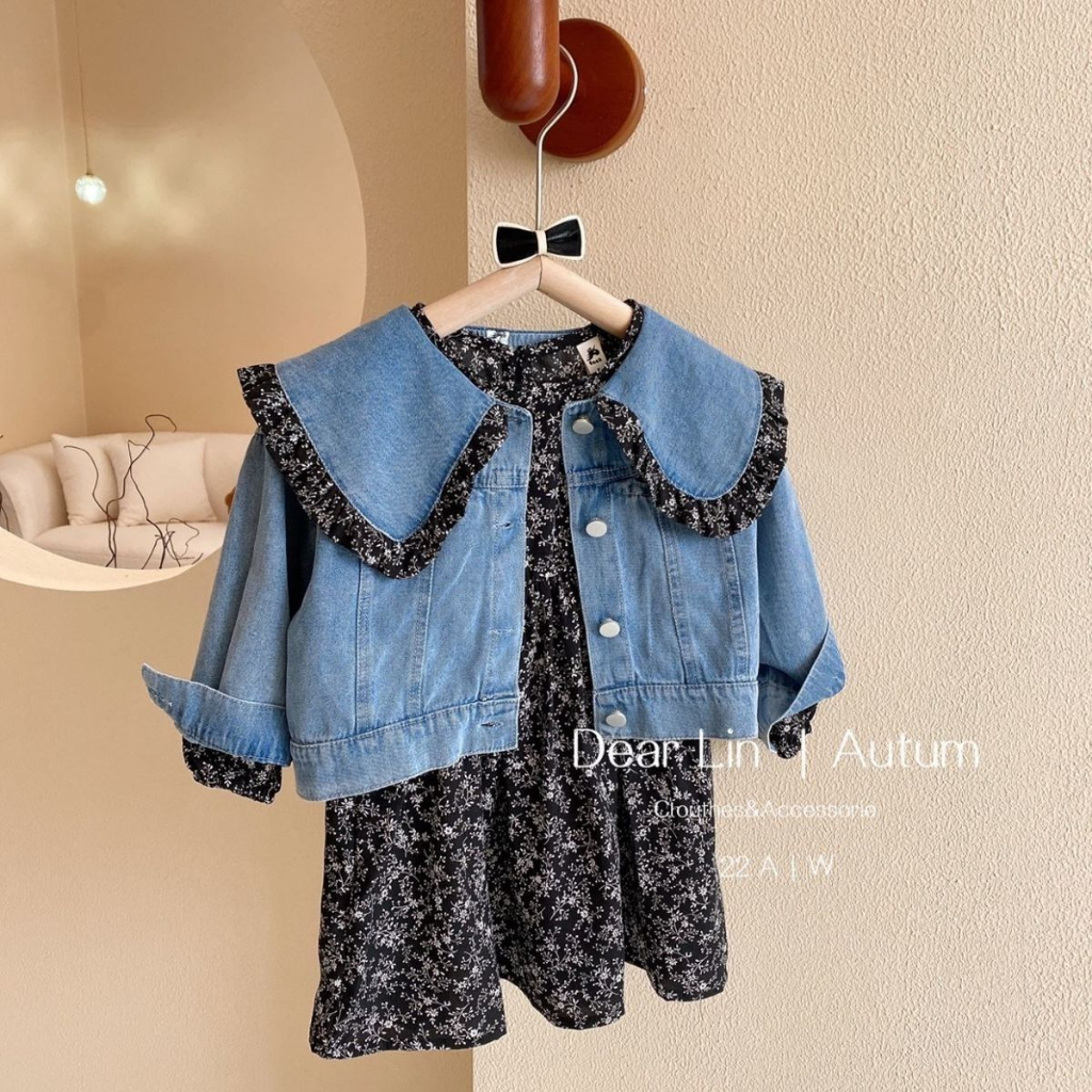 DR42-Dress Anak Perempuan Black Flower + Outer Jeans