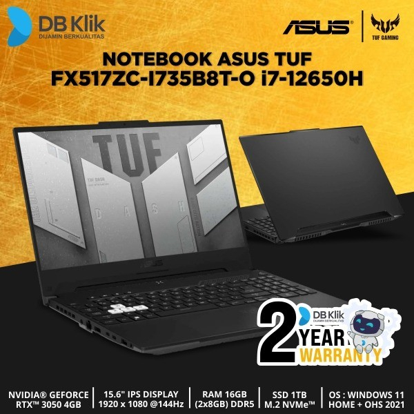 Notebook Asus TUF FX517ZC-I735B8T-O i7-12650H 16/SSD1T RTX3050 W11+OHS