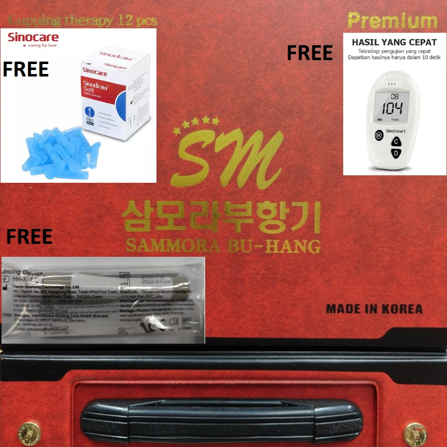 Paket Hemat Alat Bekam KOREA Sammora isi 12 FREE Lancing Device 1 Jarum 1 Box isi 50 Dan Alat Cek Gula