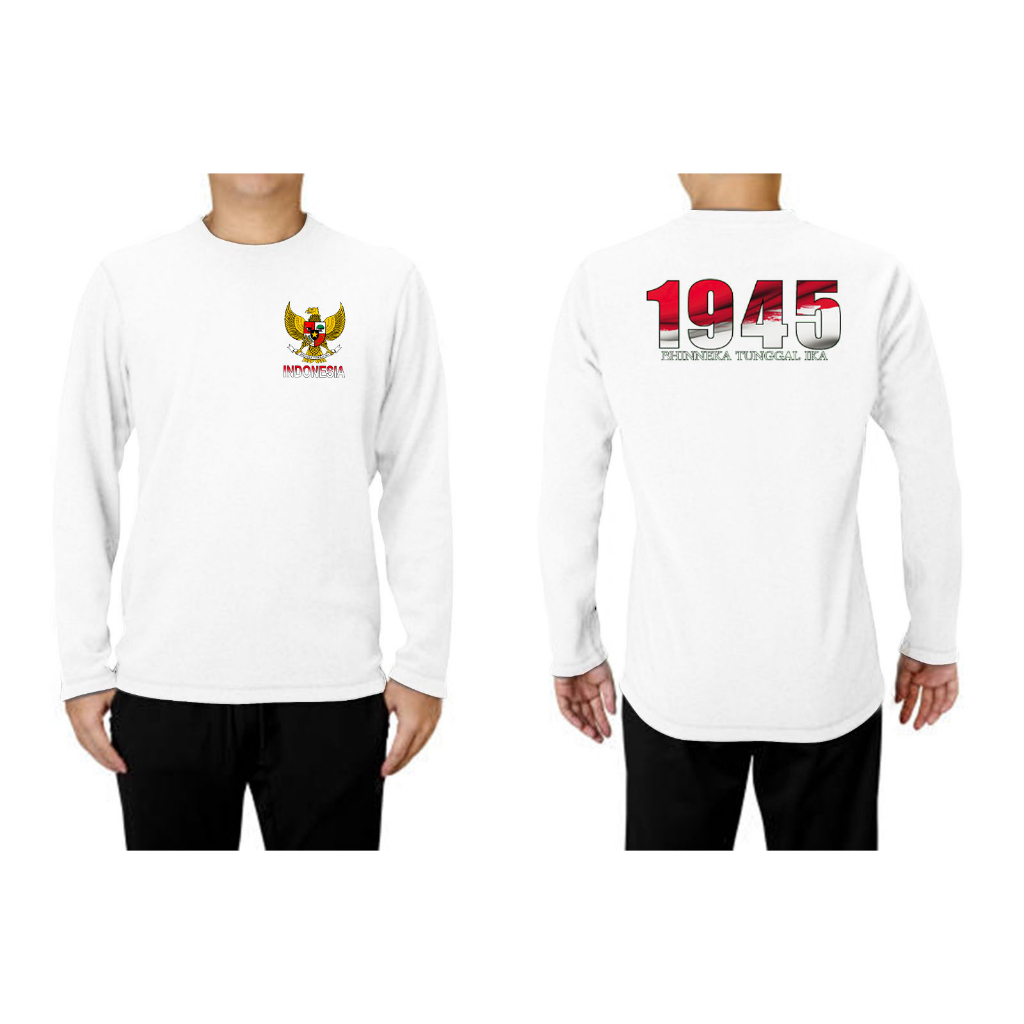KAOS LENGAN PANJANG PANJANG LOGO GARUDA + 1945 KAOS PANJANG GAMBAR DEPAN BELAKANG TERBARU