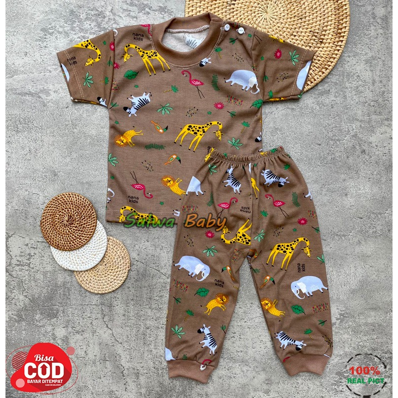 Nanaku Baby - Setelan Baju Bayi Piyama Bayi Lengan Pendek Celana Panjang Motif Printing Flamingo Usia 3-12 Bulan