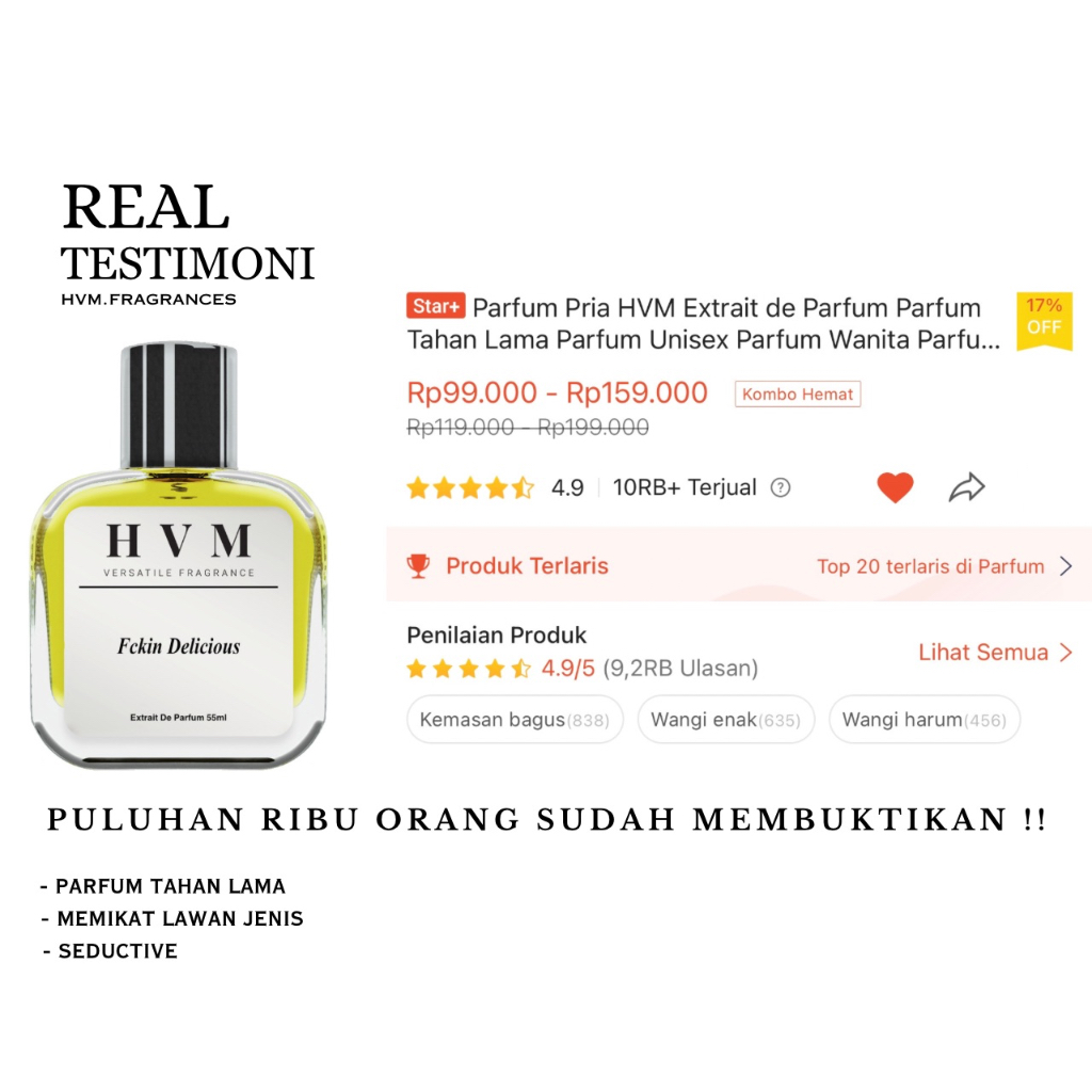 Parfum Unisex HVM DELICIOUS Series Extrait de Perfume Parfum Tahan Lama Parfum Pria Parfum Wanita
