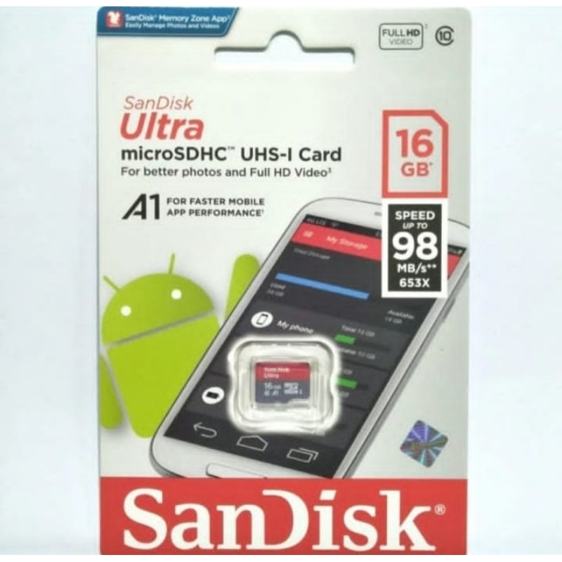 SANDISK MICROSD 16GB 98MBPS CLASS 10 MICRO SD 16 GB 98MB/S ORIGINAL