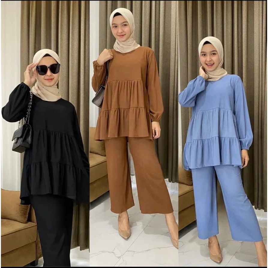 Rena Set Crinkle Wanita Setelan Susun Premium