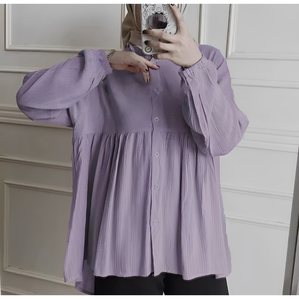 Ramdan Collection - Rachel Shirt Atasan Kemeja Blouse Crinkle Airflow Oversize Ld 120 Atasan Wanita Bigsize Jumbo Lengan Panjang Korean Style Fashion Muslim Terbaru 2023