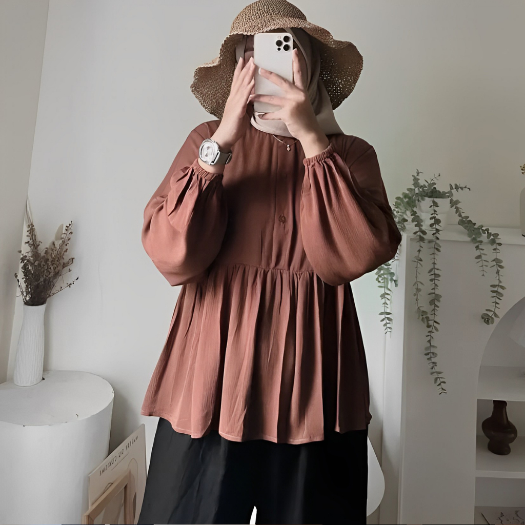 Ramdan Collection - Aleeya Shirt Atasan Kemeja Blouse Crinkle Airflow Oversize Ld 120 Atasan Wanita Bigsize Jumbo Lengan Panjang Korean Style Fashion Muslim Terbaru 2023