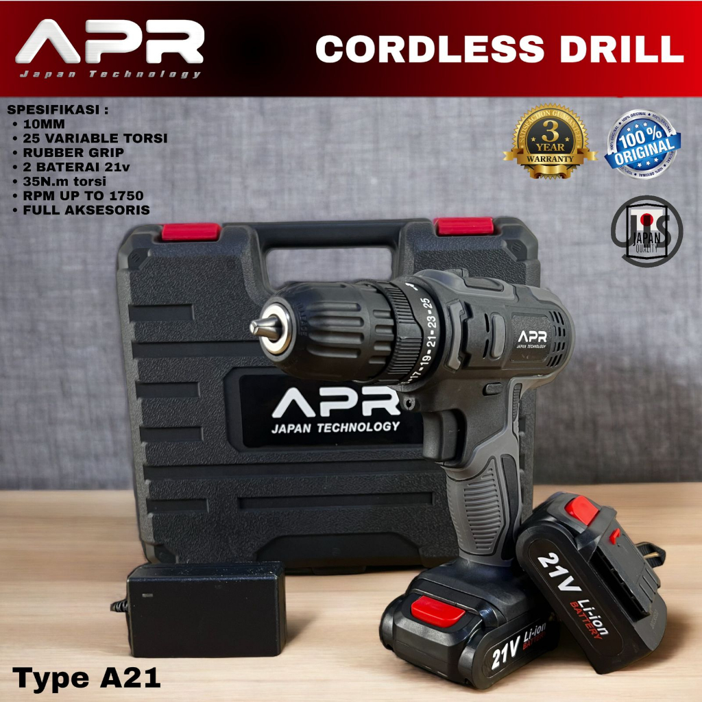 APR Bor cordless type A 21v mesin bor baterai 10mm multifungsi
